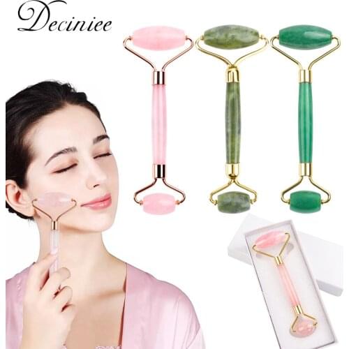 Mute Rose Quartz Facial Roller Jade Roller Face Massager for Face Eyes Cheeks Forehead Neck Reduce Wrinkles Skin Body Care Tool