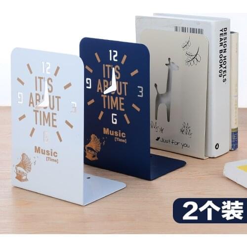 New 2 Pcs/Set Cute Giraffe and Clock Series Bookshelf Large Metal Bookend Book Stand Reading Book Holder Shelf
