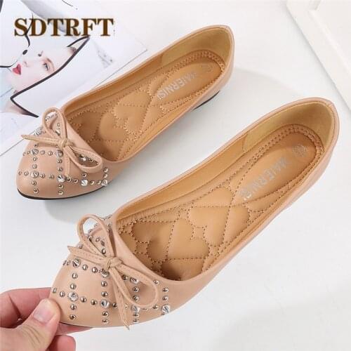 SDTRFT 2021 New zapatos mujer Casual Driver Flats women Basic soft sole Shallow Mouth Bowtie Girls Work shoes Plus:36-44 45 46