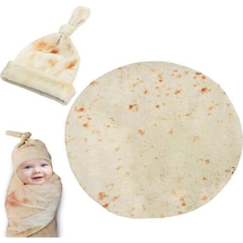 1 Set Burrito Blanket Baby Flour Tortilla Swaddle 100% Cotton Flannel Blanket Sleeping Swaddle Wrap Hat For Baby Sleep