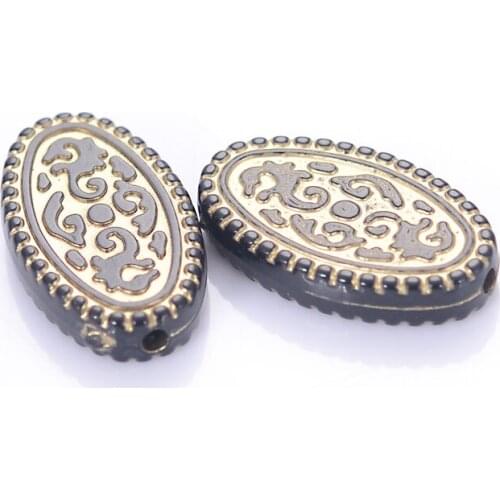 Wholesale Flat Oval Shape Vintage Inspired Ethnic Acrylic Antique Design Beads For Jewelry Handmade DIY Making Accessories