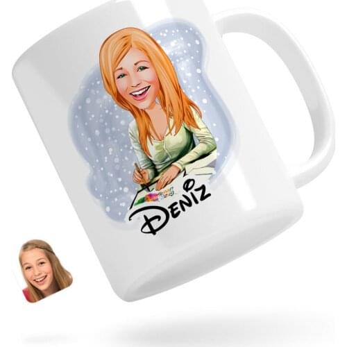 Personalized Women 'S Graphic Designer Caricature Of White Mug Bardak-1