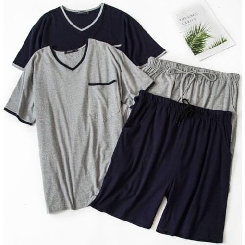 100% Cotton Pijama For Men Summer Short-Sleeved Shorts Home Suit Pajamas Suit Home Clothes Man Pjs Pure Cotton Pajamas Set
