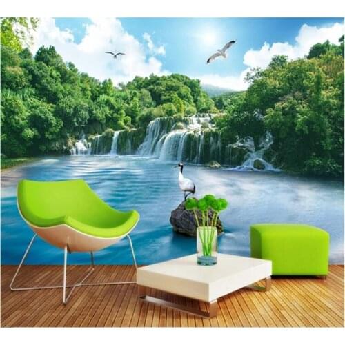 Beibehang Custom wallpaper modern minimalist fresh bamboo forest waterfall scenery landscape curtain balcony background wall