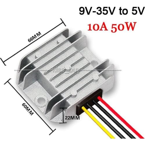 50W Buck Converter DC 12/24V (9V~32V) to 5V 10A Voltage Regulator/Power Adapter/Drive Module for Car/Large trucks/Taxi/Bus etc