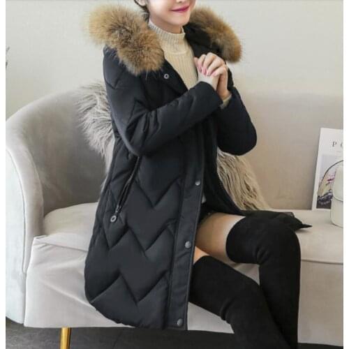Cotton quilt female coats new down cotton padded parka coat Slim winter warm thicker large size cotton coat Fur collar outwear