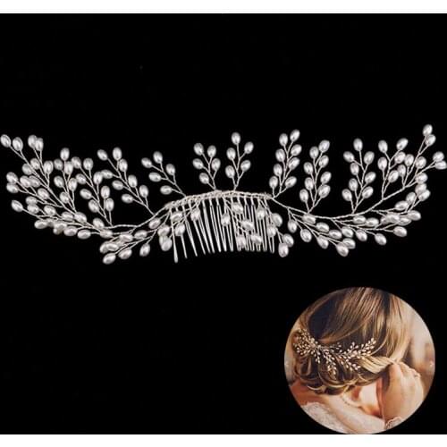 Luxury Hair Combs For Bride Pearls Headpieces Bridal Hair Pins Accessories Wedding Noiva Crown Large Haircomb barrettes