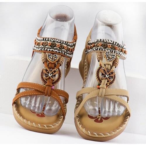 Sandals Women Summer 2021 luxury crystal ladies Open toe Walking shoes printing Soft Elastic Band outdoor Holiday dress shoes
