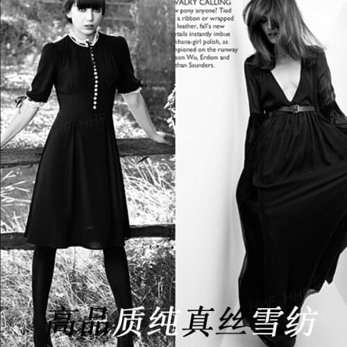 Silk Georgette Chiffon Fabric Dress Black Pure anti-wrinkle Summer Linings Dress Retail Wholesale