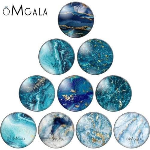 Water color glass cabochon,Blue Green and yellow color marble patterns Round photo glass cabochon demo flat back Making findings