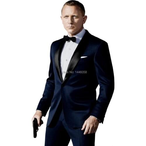 Custom Made Dark Blue Suit Inspired By Suit Worn In James Bond Wedding Suit For Men Groomsman Tuxedos Groom Wedding Suits