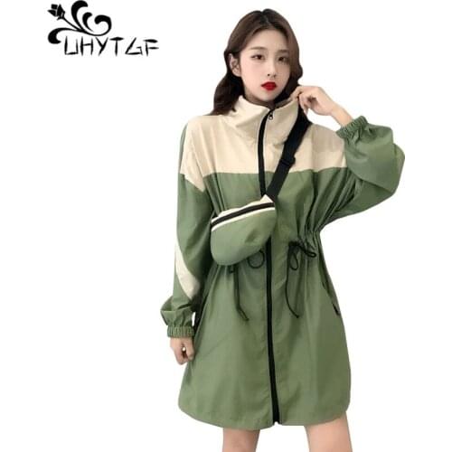 UHYTGF 2019 New leisure Women Trench Coats fashion Plus Size Lace Trench Coat Women Korean retro Clothing Loose student top X222
