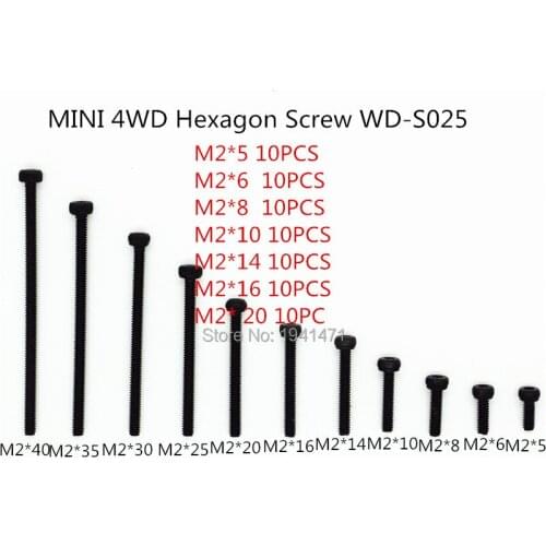 RFDTYGR RC Mini 4wd M2 Hexagon Screws Self-made Parts For Tamiya MINI 4WD M2 Hexagon Screws WD-S025 70pcs/lot