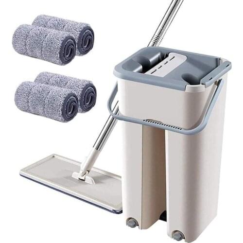 Magic Microfiber Cleaning Mops Free Hand Mop with Bucket Flat Squeeze Magic Automatic Home Kitchen Floor Cleaner