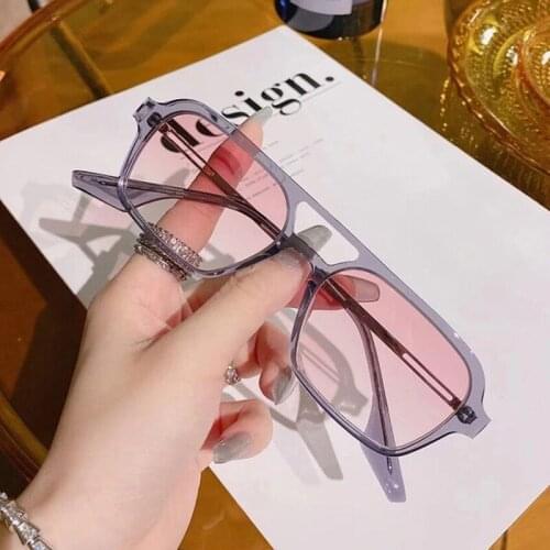 WHO CUTIE New Fashion Pink Green Lens Rectangle Sunglasses Women Shades 90s Vintage Square Sun Flat Top Glasses Men Oculos UV400