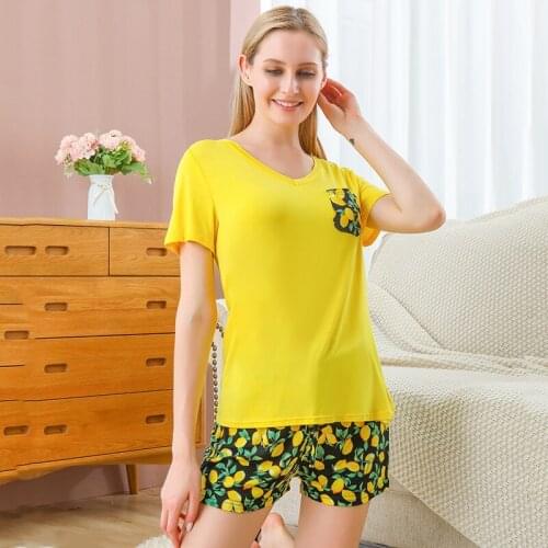 Womens Sleepwear Cute Cartoon Print Short Set Pajamas for Women Pajama Set Sweet Short Sleeve T Shirts & Shorts Summer Pajama