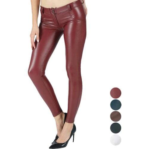 Melody Red Leather Pants Burgundy Plus Size Seamless Shapewear Skinny Full Length Warm Winter Womens Clothing Push Up Leggings