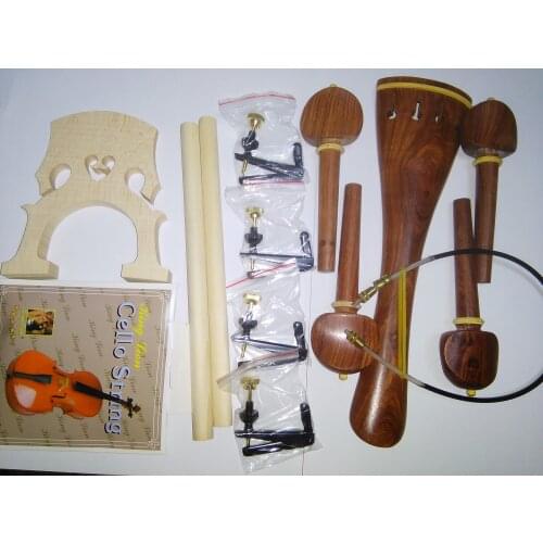 1 Set Cello parts 4/4 inlcuding rose wood fitting string bridge gut fine tuner sound post