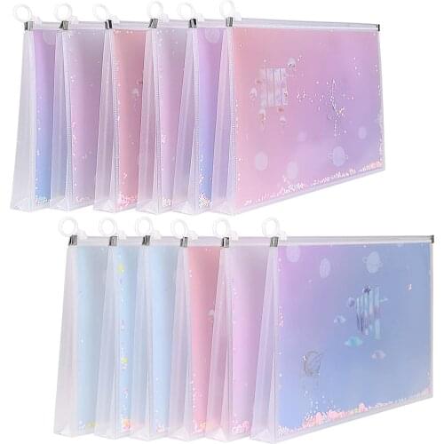 12 Piece Gradient Plastic Zipper Envelope Bag, A4 Thickened Document Storage Bag, Fashionable Office Folder Bag