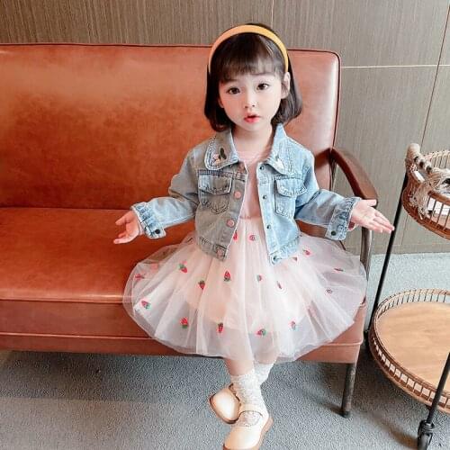 2021 Spring Summer Baby Girls Clothes Outfit Sets Denim Jacket Dress Suit for Girls Clothing Kids Children Girls Set Costume W66