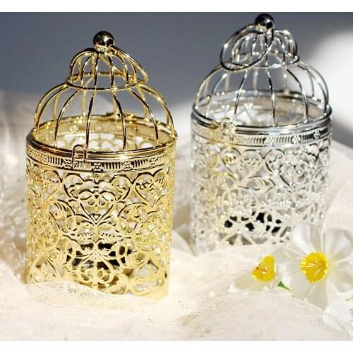 30pcs Gold Silver Hollow Candlesticks Decorative Candle Holder Tealight Candlestick Hanging Lantern Bird Cage ZA6882