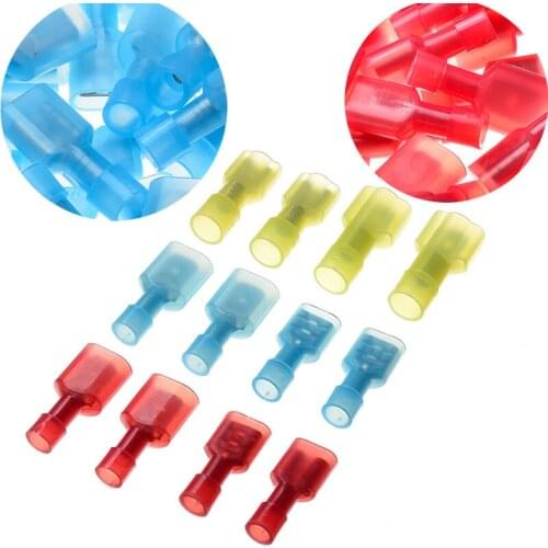 50PCS/25 Pairs Blue Red Nylon fully Insulated 22-14AWG Spade Male & Female Electrical Crimp Terminals Kits