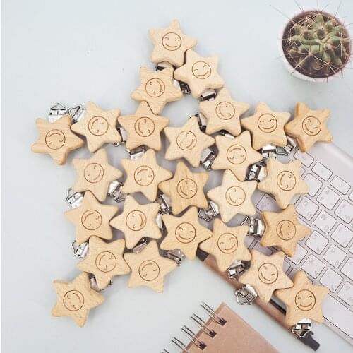 Chenkai 50PCS Wooden Flower Pacifier Clips DIY Organic Eco-friendly Nature Baby Pacifier Rattle Teething Grasping Sensory Toy