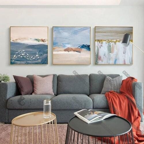 Abstract Landscape Oil Painting Pictures Beach Sea Water Waves Nordic Style Canvas Painting Poster for Home Rooms Wall Decoratio