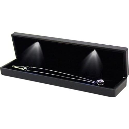LED Velvet Long Boxes Necklace Padent Gift Box Wedding Jewelry Display Case Hot
