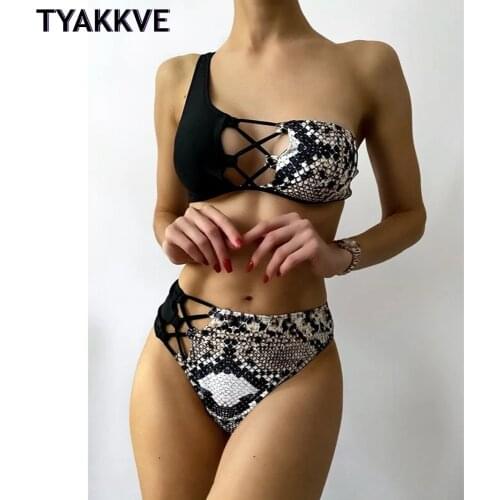 TYAKKVE One Shoulder Bikini Womens Swimsuit High Waist Swimwear Sexy Rings Biquini Snake Print Beachwear 2021 Brazilian Bikinis