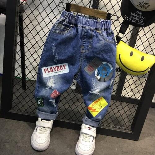 Boys jeans pants 2019 fashion spring autumn new print letter jeans casual outdoor party handsome baby kids pants 90-130cm z100
