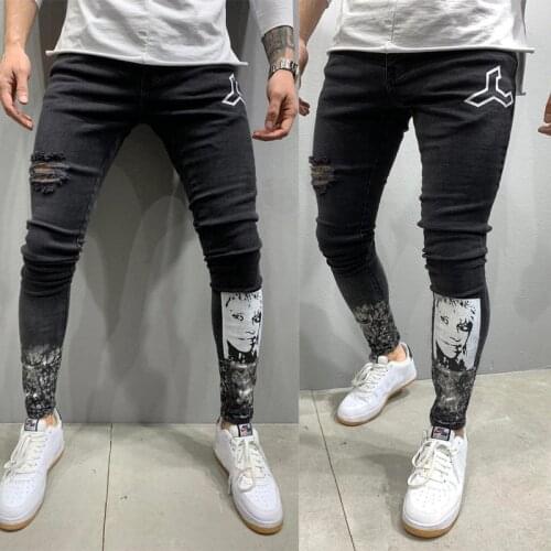 New Mens Jeans Designer Printing Cartoon Jeans High Quality Ripped for Men Autumn Spring HIP HOP Punk Straight Type Jeans Stree