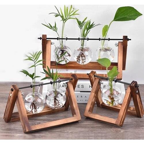 Hydroponic Vase Transparent Vase Glass Wooden Desktop Decoration Family Sturdy Beautiful Glass Bottle Vase