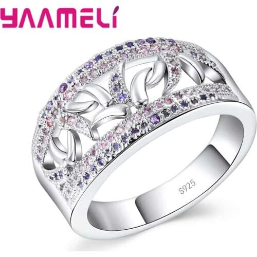 Hot Sale New Style Hollow Jewelry 925 Silver Colorful Crystal Ring for Wedding Engagement Trendy Ladies Party
