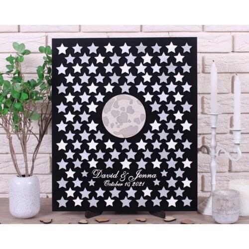 Stars and Moon Guest Book,Alternative 3D Custom Wedding Guestbook,Twinkle Little Star Baby Shower Wood Guestbook,Sign in Stars