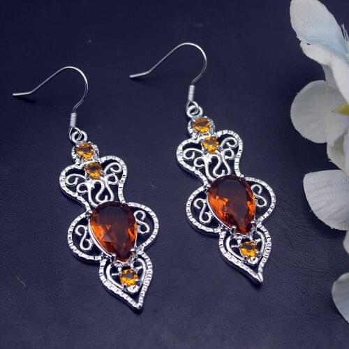 Hermosa Rare Stylish Gentle HoneyTopaz Silver Color Dangle Earrings For Women Fashion Jewelry 2 3/8 Inch ME101