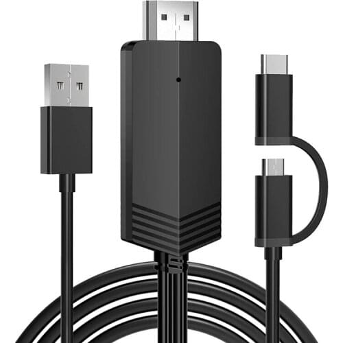 2-In-1 USB to HDMI-Compatible Cable, HDMI-Compatible Adapter 1080P HD HDTV Mirroring &Charging Cable