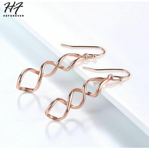 Classic Drop Earrings For Women Simple Hollow Out Spiral Rose White Gold Color Fashion Jewelry Party Xmas Gift KC156 KC157