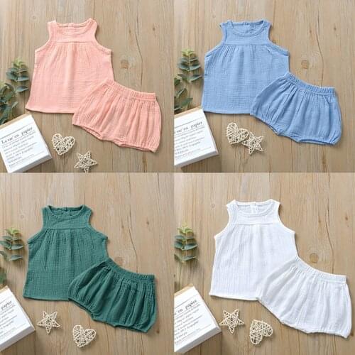 0-4 Years Baby Clothing Set Newborn Children Summer Vest + Shorts Kids Baby Cotton and Linen Vest Bloomers Set 2PC Baby Suit