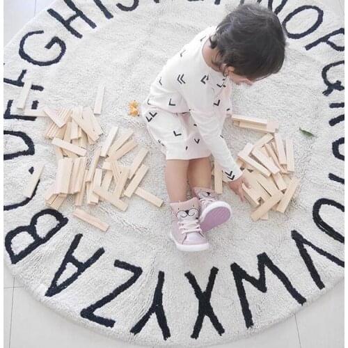 INS Nordic Baby Play Pad Crawling Mat ABC Letters Round Mats Childrens Game Carpet Plush Tent Mats Kids Room Decor Photo Props