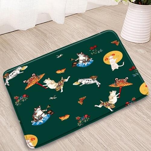 Cartoons Printing Bathroom Mat Cute Small Animal Toy Pattern Doorway Kitchen Corridor Flannel Absorbent Non-Slip Carpet Washable