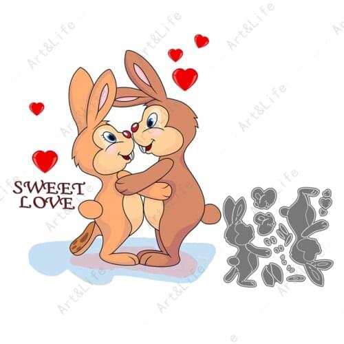 Love Kiss Hot New Metal Cutting Dies Easter Rabbits Stencils for Making Scrapbook Album Birthday Paper Cards Embossing Cut Die