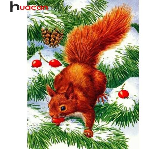 Huacan Diy Diamond Painting Squirrel Diamond Art Embroidery Mosaic Snow Tree Animal Home Decor Crystal Gift