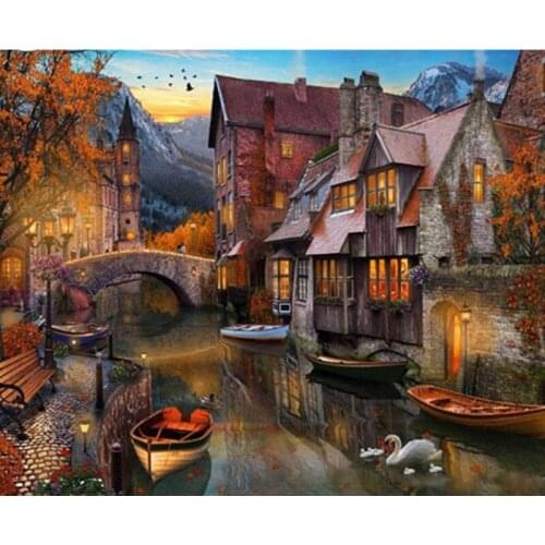 Valley Water City Village Landscape Digital Painting By Numbers Modern Wall Art Canvas Painting Unique Gift Home Decor 40x50cm