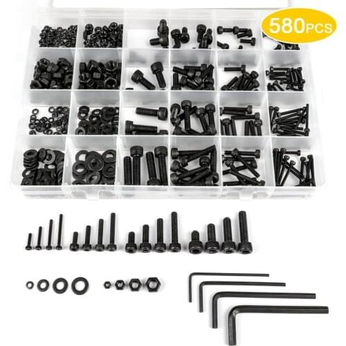 GUSIWU 580pcs/set hex socket cap head screw set 12.9 grade carbon steel m2 m3 m4 m5 hexagon cap head screw and nut kitkit