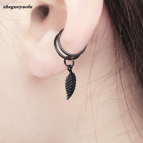 New Simple Metal Leaf Leaf U-shaped Ear Clips No Pierced Triangle Cartilage Clip Ear Clip Black Street Beat Rock Earrings Clips