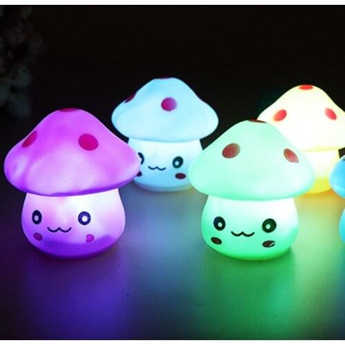 New Cute 6.5cm Color Changing LED Mushroom Lamp Party Lights Mini Soft Baby Child Sleeping Nightlight Novelty Luminous Toy Gift