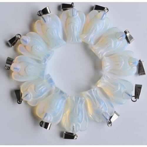 Wholesale 20pcs/lot Fashion good quality Carved opal Stone Angel charms Pendants for Necklace making jewelry Free shipping