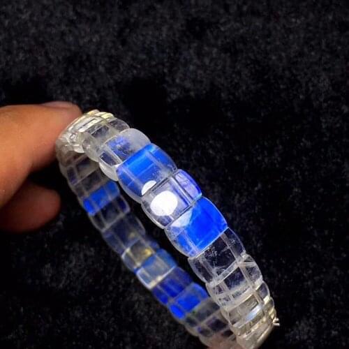 Genuine Rainbow Lights Natural Moonstone Bracelets Women Men Stretch Rectangle Beads 10mm Crystal Stone Bangle Bracelet AAAAAA