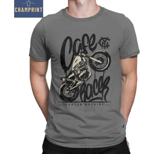 Happiness Cafe Racer Vintage Moto Custom Motorcycle T Shirt Men 100% Cotton T-Shirts Cool Tee Shirt Short Sleeve Tops Gift Idea